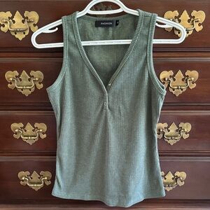 Women's Green Ribbed Tank Top